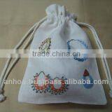 100% Cotton Hand Embroidery Drawstring Pouch Bag