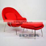 Replica Eero Saarinen Womb Chair and Ottoman - Red Wool Fabric thumbnail-1