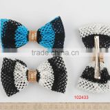 custom mesh fabric knotted bow clip with gold chain