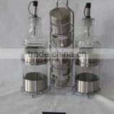 4 Pieces Mat Shinning Stainless Steel Coated salt pepper oil vinegar with metal stand