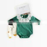 Wholesale Babies Products Newborn Pure Colour Frill Collar Baby Long Sleeve Romper thumbnail-3