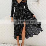Evening Dress Long Sleeve Polka Dot Ruffle Wrap Women Maxi Dress Vestidos Beach Long Dress thumbnail-2
