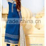 Blue Color Straight Cut Bottom Cream Embroidery Border New Cream Design Designer Semi Stitch Salwar Kameez thumbnail-1