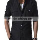 Men Casual Shirts Cotton Fabric Welcomed Men Chinese Collar Shirts thumbnail-6