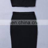 Hot Sell Clothing Women Black White Sexy High Split Two Pieces Set Bandage Midi Club Dress thumbnail-3