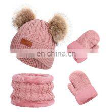 3Pcs Kids Winter Knitted Hat Scarf Gloves Set With Warm Fleece Lined for Children Girls Boys of 1-3 Years thumbnail-1