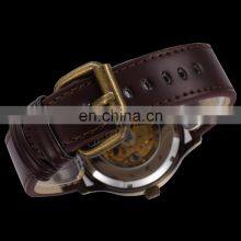 Shenhua 9269 Men Vintage Bronze Automatic Mechanical Skeleton Wristwatch Men's Leather Strap Mechanical Watch thumbnail-5