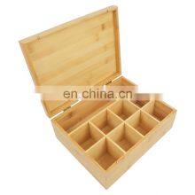 100% Bamboo Tea Box Chest Organizer 9 Storage Compartments Bamboo Storage Box thumbnail-2