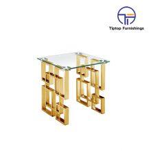 Modern Living Room Furniture Gold Stainless Steel Iron Tempered Glass Stone Rock Marble Top Nesting Center Round Corner Table thumbnail-1