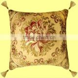Turkey Noble Colorful Flower with Four Tassel Round Design Golden Silk Background Sofa Cushion Cover GS-012