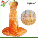 NQ180-7 orange african lace fabrics embroidered floral design french lace with pearls flowers