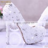 OW16 2015 lady rinestone white wedding party wear high heel platform pure white lady shoes