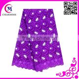 Cheap african lace voile swiss fabric purple and white color for wholesale
