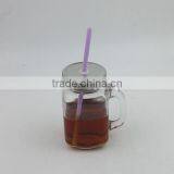 16oz Clear Glass Mason Jar With Silver Lid and Straws thumbnail-3