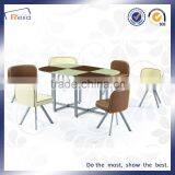Hot Sale Cheap Used Dining Table Glass Top Metal Legs Dining Set 1 Table 4 Chair thumbnail-6