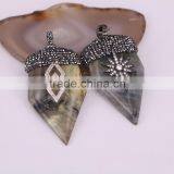 Natural Labradorite Pendant, Pave Crystal Zircon Labradorite Gem Stone Arrow Point Pendant, For Jewelry Making thumbnail-3