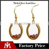 Gold Plating Oval Earrings Stainless Steel Glass Zirconia Float Dangle Earrings thumbnail-1
