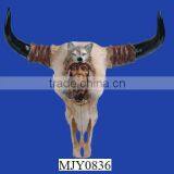 18 Inch Polyresin Native American With Wolf Skin And Horn Statue thumbnail-1