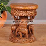 Thailand Style Solid Wood Carved Forest Elephant Little Chair, New Design Handcarved Shoe Changing Chair (BF01-X1175) thumbnail-2