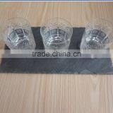 Elegant Rough Edge Black Slate Coaster With Crystal Glass Tumbler thumbnail-1