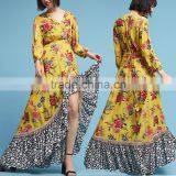 Vibrant Colors Embedded Vintage Long Sleeve Floral Maxi Dress Western Frock Designs For Ladies HSd5158 thumbnail-1