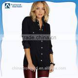 Wholesale Plain Blank Custom Women Black Roll Sleeve Shirts Slim Fit Denim Jean Shirts thumbnail-1