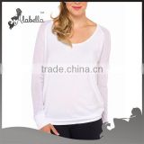 Ladies simple design white thin long sleeves t-shirt