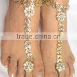 KUNDAN GOLD PAYAL Anklets Pair Toe Ring Barefoot Sandal thumbnail-2