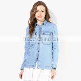 Newest Fashion Design Plain Light Blue Women Jeans Jacket Wholesale thumbnail-1