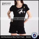 MGOO Hot Sale Low Cut Black T-shirts Fitness Screen Print Short Sleeve T-shirt For Women thumbnail-1