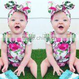 S33499W Summer Fashion Lace Sleeveless Backless Floral Cotton Bow Baby Romper thumbnail-1