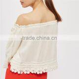 Factory Direct Sale Boho Style off Shoulder Crochet Long Sleeve Female Tops thumbnail-3