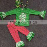 2016 New St.Martin's Day Theme Outfit Girls Spring Suit Green/hot Pink Shirt Dot Pants With Matching Accessories thumbnail-1