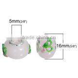 Lampwork Glass European Style Large Hole Charm Beads Round Silver Plated Core Light Pink Flower Pattern Enamel thumbnail-2