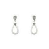 Silver Ceramic White Teardrop Earrings With 925 Sterling Silver , Pear Shape CSE0545