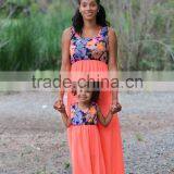 Mommy and me Maxi Dresses Flower Print Orange Dresses thumbnail-3