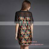 High Qulaity Printed Imitation Silk Short Sleeve Ladies Dress thumbnail-4