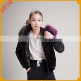 Pure colour thickening fox fur lining winter bomber jacket women custom