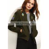 Fashion Army Green Applique Long Sleeve Biker Jacket Women thumbnail-5