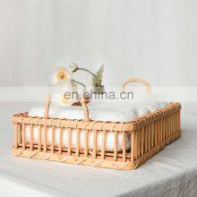 Rustic Vintage Bamboo Serving Tray, Storage Basket Platters Plate for Breakfast thumbnail-2