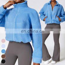 Custom Shaker Jackets Winter Warm Coat Stand Collar Outdoor Running Fitness Jacket Women Fleece Zipper Sports Jacket thumbnail-4