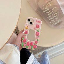 Pink Tulip Mirror Silicone Case IPhone 15 14 13 Pro Max Shockproof Case Back Cover thumbnail-1