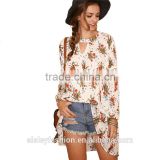 Women Blouses Long Sleeve Hot New Fashion 2016 Ladies Tops Multi Color Keyhole Front Floral Print High Low Blouse B004