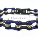 Fashion Women's Stainless Steel Motorcycle Bike Chain Deep Blue color Crystal motorcycle chain bracelet for Christmas Gift