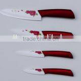 Red Handle Ceramic Blade With Printing Flower Set of 4 Multi-purpose Knives