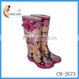 2014 New Style Folwer Printing Ladies Design Wellington Boot