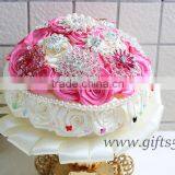 Elegant Lovrly White and Pink Wedding Bouquet With Crystal Bead Curtain thumbnail-3