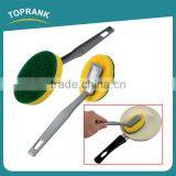 Toprank Wholesale Strong Decontaminating Kitchen Cleaning Sponge Scourer Round Green Scouring Pad Sponge With Handle thumbnail-1