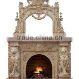 Luxury Two-tiered Hand Carving Lion Sculpture Marble Fireplace Mantel thumbnail-1