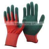 NMSAFETY 2016 New Arrival 13 Gauge Red Nylon Liner Coated Green Latex Sandy Finish Gloves thumbnail-1